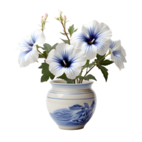 AI generated Blue Petunia Flowers in Pot Isolated on Transparent Background. Generative Ai png