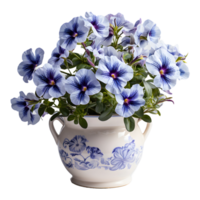 AI generated Blue Petunia Flowers in Pot Isolated on Transparent Background. Generative Ai png