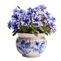 AI generated Blue Petunia Flowers in Pot Isolated on Transparent Background. Generative Ai png