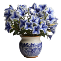 ai généré bleu pétunia fleurs dans pot isolé sur transparent Contexte. génératif ai png