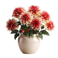 ai gegenereerd dahlia in een pot geïsoleerd Aan transparant achtergrond. mooi voorjaar bloemen. generatief ai png