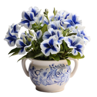 ai genererad blå petunia blommor i pott isolerat på transparent bakgrund. generativ ai png