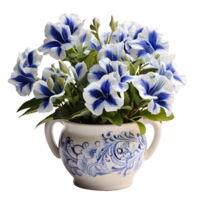 ai généré bleu pétunia fleurs dans pot isolé sur transparent Contexte. génératif ai png