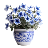 ai generato blu petunia fiori nel pentola isolato su trasparente sfondo. generativo ai png