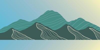 montaña colores, translúcido ondas, atardecer, resumen vaso formas, moderno fondo, diseño vector ilustración