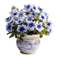 AI generated Blue Petunia Flowers in Pot Isolated on Transparent Background. Generative Ai png