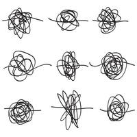 Set of random chaotic lines. Hand drawing insane tangled scribble clew. Vector icon isolated on white background.