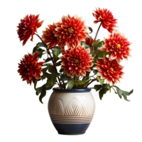 AI generated Dahlia in a Pot Isolated on Transparent Background. Beautiful Spring Flowers. Generative Ai png