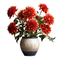 ai gegenereerd dahlia in een pot geïsoleerd Aan transparant achtergrond. mooi voorjaar bloemen. generatief ai png