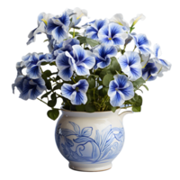 AI generated Blue Petunia Flowers in Pot Isolated on Transparent Background. Generative Ai png