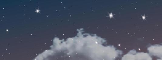 Night sky with clouds and many stars vector