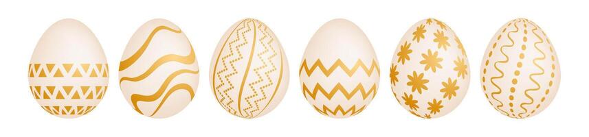 Set of six gold Easter eggs vector