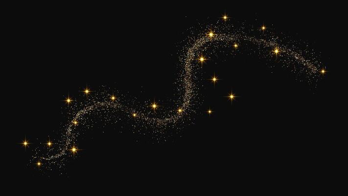 Gold glittering confetti wave and stardust