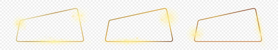 Gold glowing rounded trapezoid shape frame vector