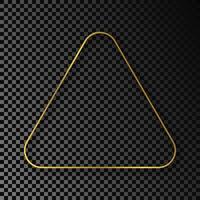 Gold glowing rounded triangle frame with shadow isolated on dark background. Shiny frame with glowing effects. Vector illustration.