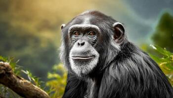 AI generated Portrait of a chimpanzee with expressive look photo