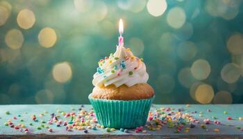 AI generated Cupcake with sprinkles and blurred background photo