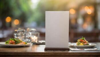 ai generado menú en un mesa con borroso antecedentes foto