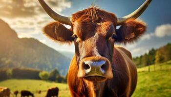 AI generated Close up portrait of cattle on a sunny day in nature photo