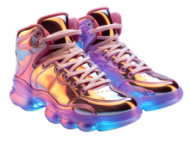 ai generiert futuristisch und bunt holographisch Schuhe mit glühen Wirkung. cool Schuhwerk. generativ ai png