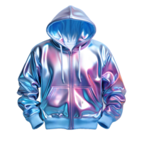 ai generiert bunt holographisch Chrom Kapuzenpullover. psychedelisch irisierend metallisch Jacke isoliert auf transparent Hintergrund. generativ ai png