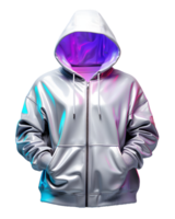 ai generiert bunt holographisch Chrom Kapuzenpullover. psychedelisch irisierend metallisch Jacke isoliert auf transparent Hintergrund. generativ ai png