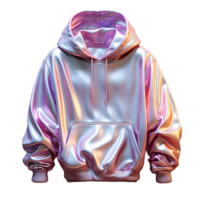 ai généré coloré holographique chrome sweatshirt à capuche. psychédélique iridescent métallique veste isolé sur transparent Contexte. génératif ai png