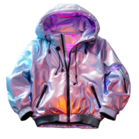 AI generated Colorful Holographic Chrome Jacket. Iridescent Metallic Hoodie Isolated on Transparent Background. Generative Ai png