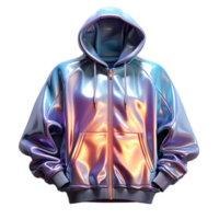 ai généré coloré holographique chrome sweatshirt à capuche. psychédélique iridescent métallique veste isolé sur transparent Contexte. génératif ai png