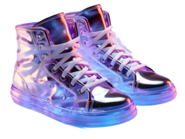 AI generated Futuristic and Colorful Holographic Shoes with Glow Effect. Cool Footwear Isolated on Transparent Background. Generative Ai png