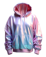 ai généré coloré holographique chrome sweatshirt à capuche. psychédélique iridescent métallique veste isolé sur transparent Contexte. génératif ai png