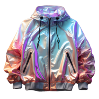 ai generiert bunt holographisch Chrom Jacke. irisierend metallisch Kapuzenpullover isoliert auf transparent Hintergrund. generativ ai png