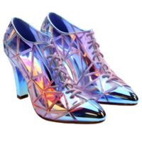 ai generado futurista y vistoso holográfico Zapatos con resplandor efecto. frio calzado aislado en transparente antecedentes. generativo ai png