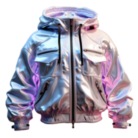 ai generiert bunt holographisch Chrom Jacke. irisierend metallisch Kapuzenpullover isoliert auf transparent Hintergrund. generativ ai png