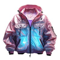 ai generiert bunt holographisch Chrom Jacke. irisierend metallisch Kapuzenpullover isoliert auf transparent Hintergrund. generativ ai png