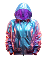 ai généré coloré holographique chrome sweatshirt à capuche. psychédélique iridescent métallique veste isolé sur transparent Contexte. génératif ai png