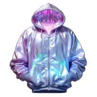 ai generiert bunt holographisch Chrom Kapuzenpullover. psychedelisch irisierend metallisch Jacke isoliert auf transparent Hintergrund. generativ ai png