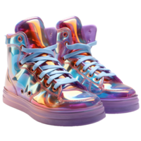 ai generato futuristico e colorato olografico scarpe con splendore effetto. freddo calzature isolato su trasparente sfondo. generativo ai png