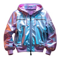 ai généré coloré holographique chrome veste. iridescent métallique sweat à capuche isolé sur transparent Contexte. génératif ai png