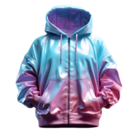 ai généré coloré holographique chrome sweatshirt à capuche. psychédélique iridescent métallique veste isolé sur transparent Contexte. génératif ai png