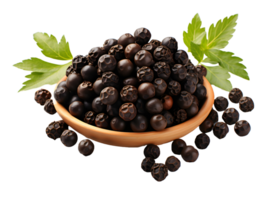 AI generated Black Pepper in Wooden Bowl. Black Peppercorn Isolated on transparent Background. Generative Ai png