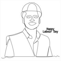 Continuous single line drawing of happy labour day concept outline vector illustration