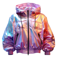 ai generiert bunt holographisch Chrom Jacke. irisierend metallisch Kapuzenpullover isoliert auf transparent Hintergrund. generativ ai png