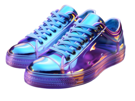 ai gerado futurista e colorida holográfico sapatos com brilho efeito. legal calçados isolado em transparente fundo. generativo ai png