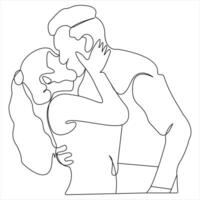 Continuous single line drawing of couple kissing outline vector illustration