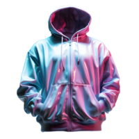 ai généré coloré holographique chrome sweatshirt à capuche. psychédélique iridescent métallique veste isolé sur transparent Contexte. génératif ai png