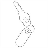 Continuous single line art drawing of lock key outline vector illustration