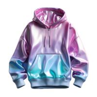 AI generated Colorful Holographic Chrome Hoodie. Psychedelic Iridescent Metallic Jacket Isolated on Transparent Background. Generative Ai png