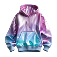 ai generiert bunt holographisch Chrom Kapuzenpullover. psychedelisch irisierend metallisch Jacke isoliert auf transparent Hintergrund. generativ ai png