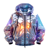 ai generiert bunt holographisch Chrom Jacke. irisierend metallisch Kapuzenpullover isoliert auf transparent Hintergrund. generativ ai png